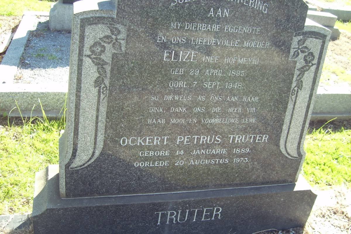 TRUTER Ockert Petrus 1889-1973 &amp; Elize HOFMEYR 1885-1948