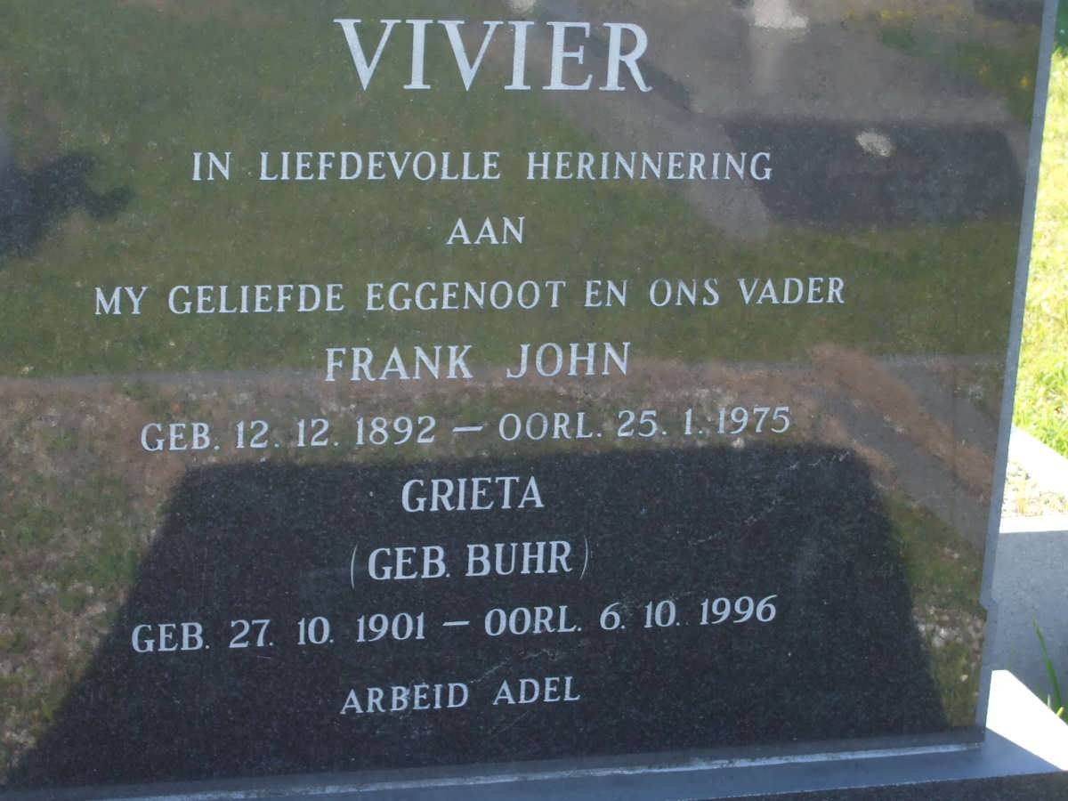 VIVIER Frank John 1892-1975 &amp; Grieta BUHR 1901-1996