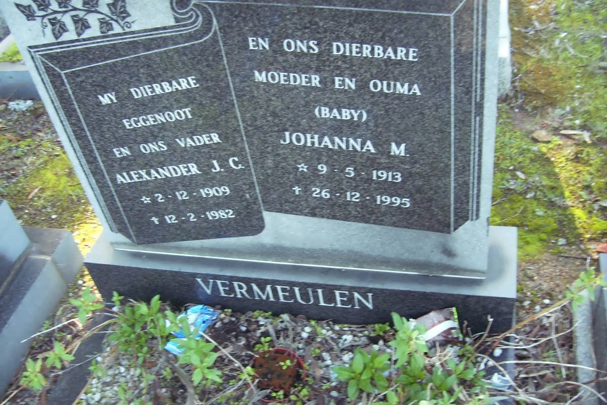 VERMEULEN Alexander J.C. 1909-1982 &amp; Johanna M. 1913-1995