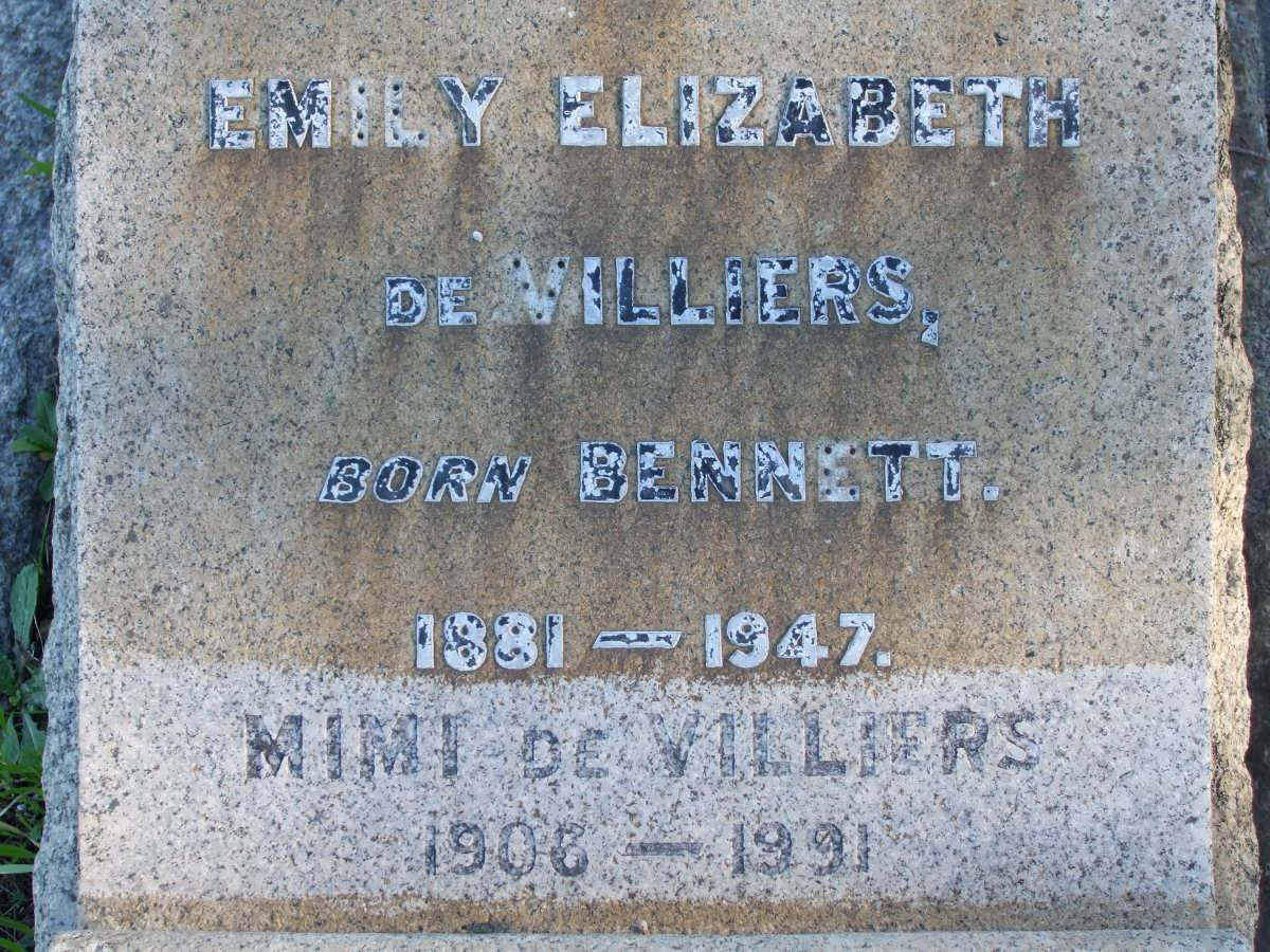VILLIERS Emily Elizabeth, de nee BENNETT 1881-1947 :: DE VILLIERS Mimi 1906-1991