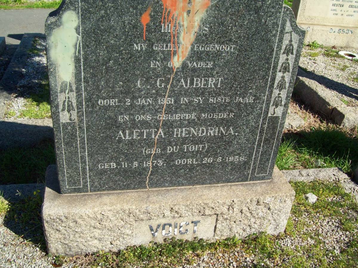 VOIGT C.G. Albert -1951 &amp; Aletta Hendrina DU TOIT 1873-1958