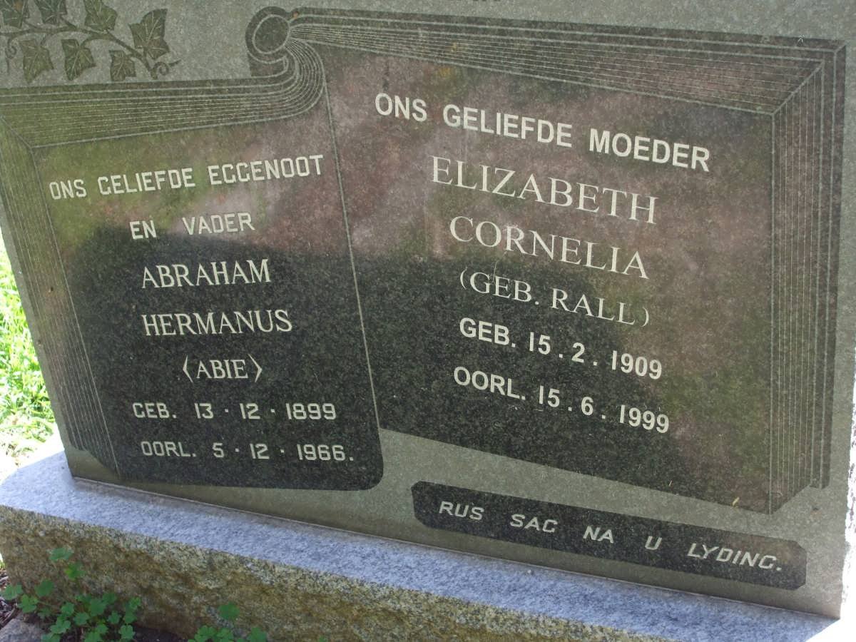 VRIES Abraham Hermanus, de 1899-1966 &amp; Elizabeth Cornelia RALL 1909-1999