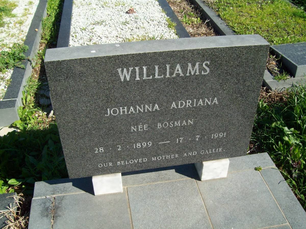 WILLIAMS Johanna Adriana nee BOSMAN 1899-1991