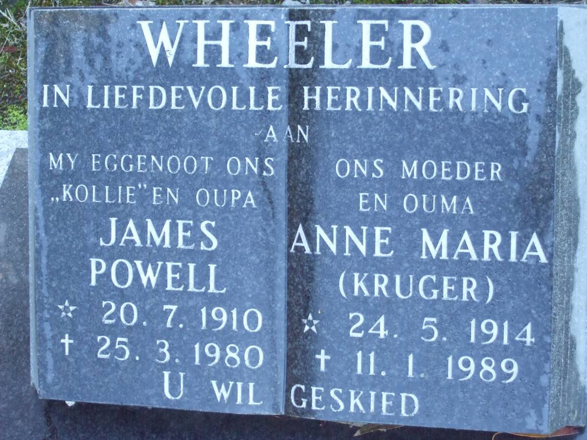 WHEELER James Powell 1910-1980 &amp; Anne Maria KRUGER 1914-1989