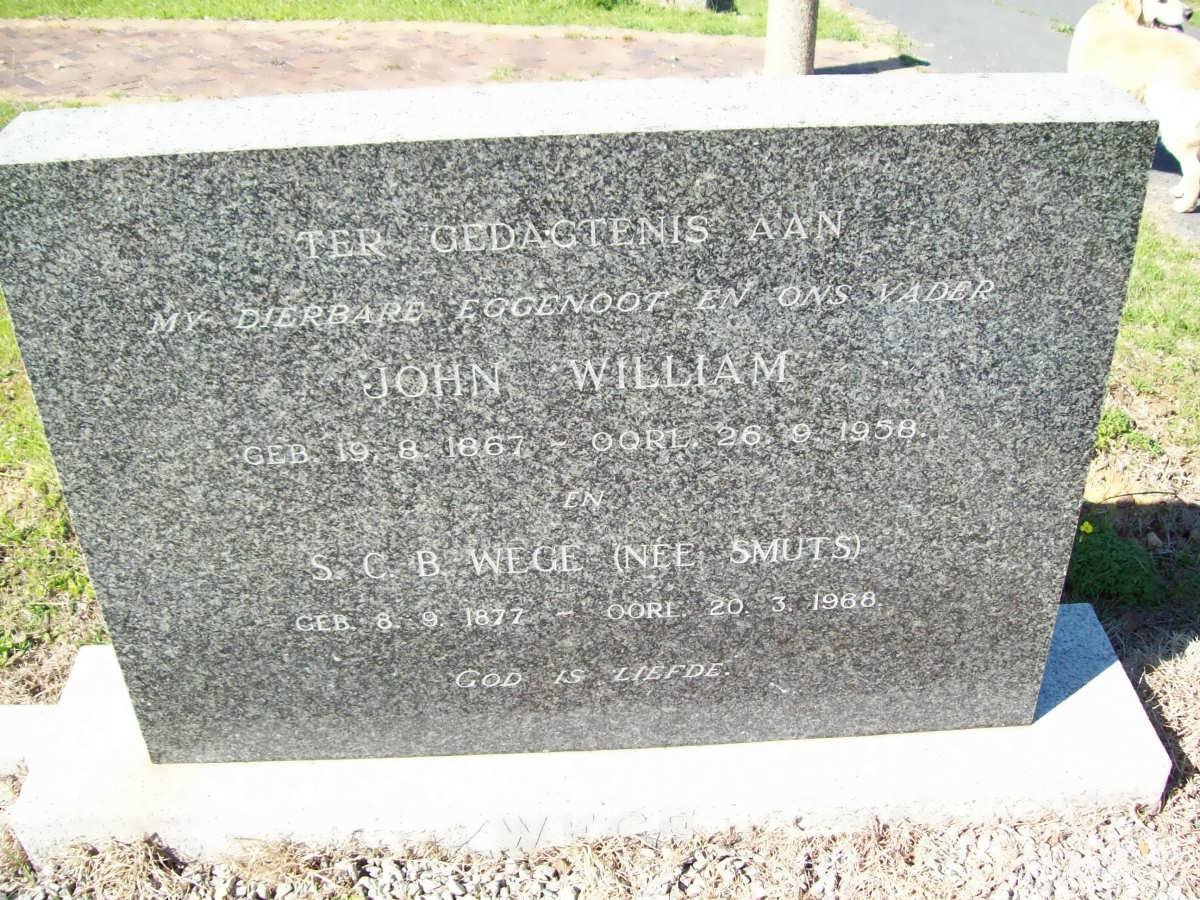 WEGE John William 1867-1957 :: WEGE S.C.B. nee SMUTS 1877-1966