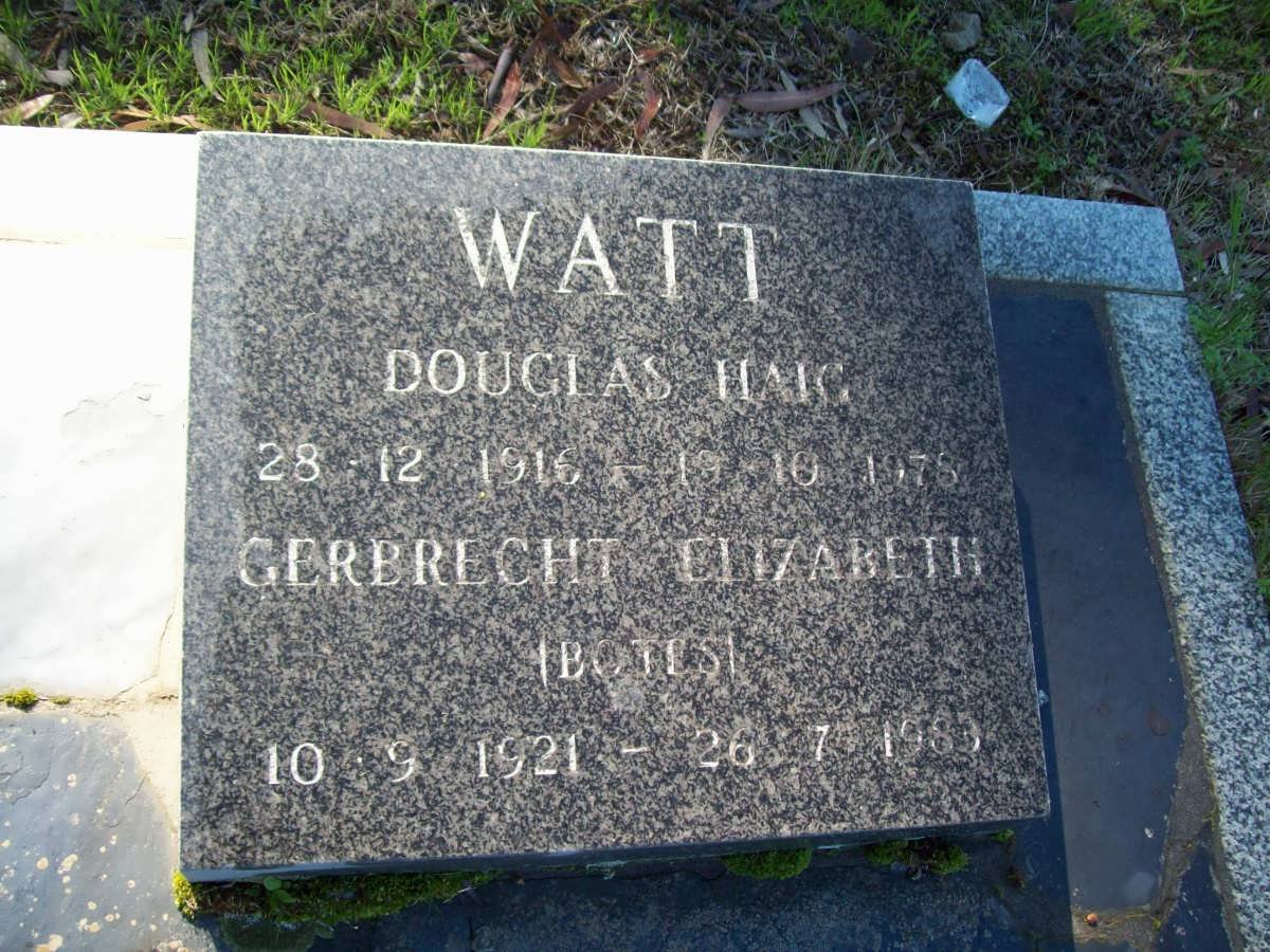 WATT Douglas Haig 1916-1978 &amp; Gerbrecht Elizabeth Botes 1921-1983