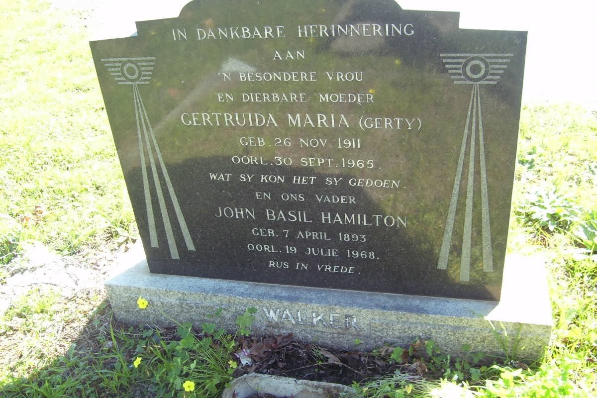 WALKER John Basil Hamilton 1893-1968 &amp; Gertruida Maria 1911-1965