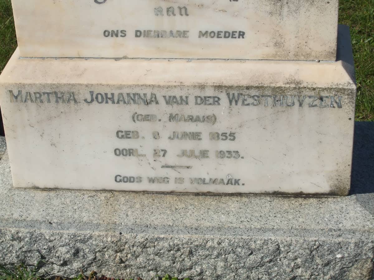 WESTHUYZEN Martha Johanna, v.d. nee MARAIS 1855-1933
