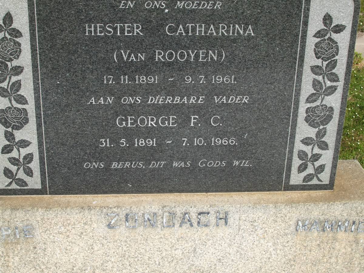 ZONDAGH George F.C. 1891-1966 &amp; Hester Catharina VAN ROOYEN 1891-1961