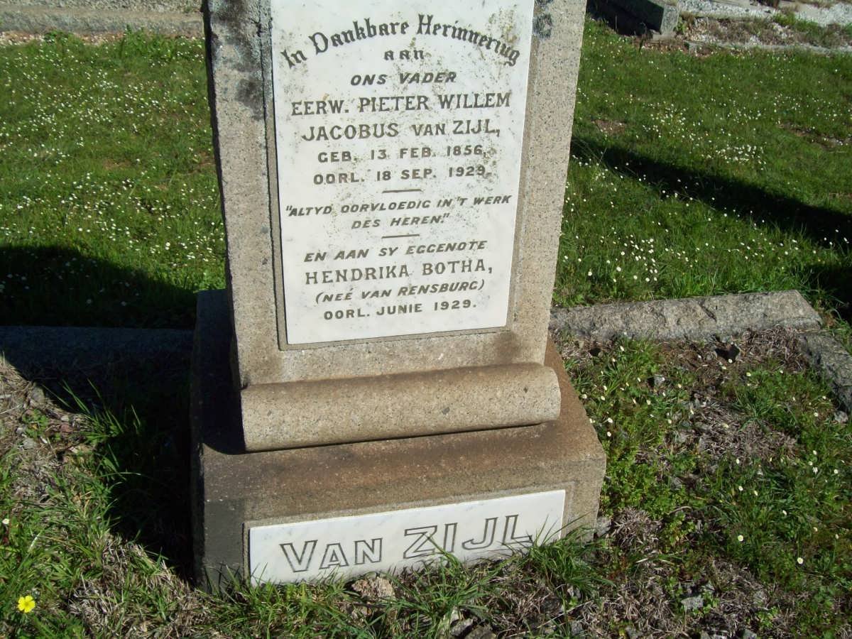 ZIJL Pieter Willem Jacobus, van 1856-1929 &amp; Hendrika Botha VAN RENSBURG -1929