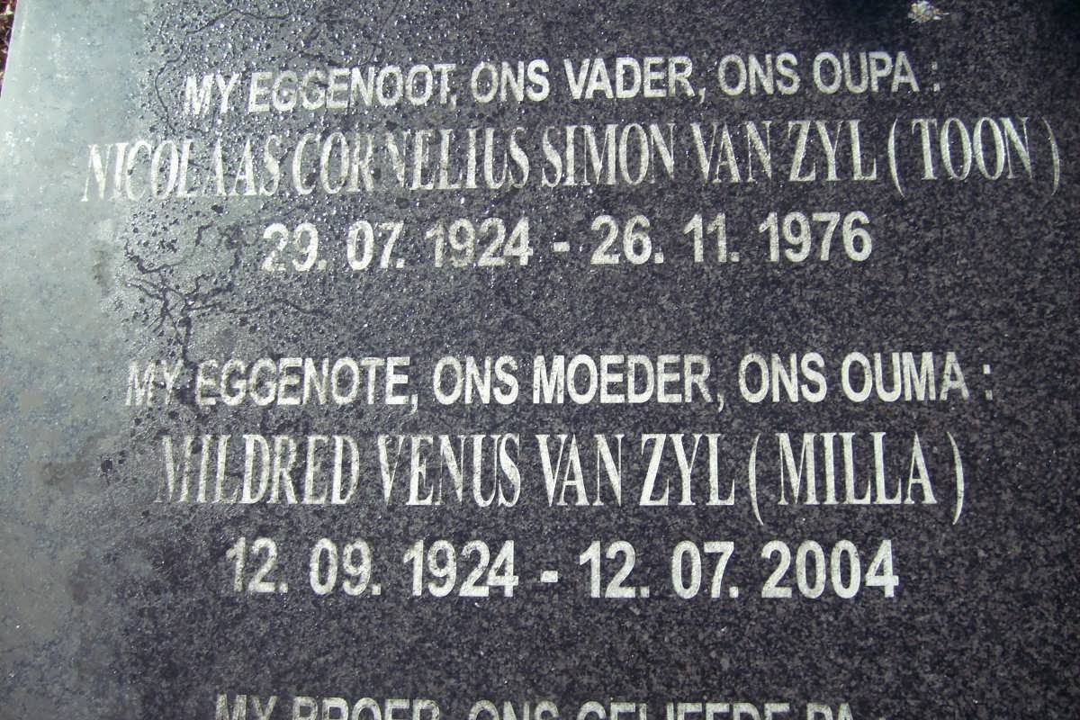 ZYL Nicolaas Cornelius Simon, van 1924-1976 &amp; Wildred Venus 1924-2004